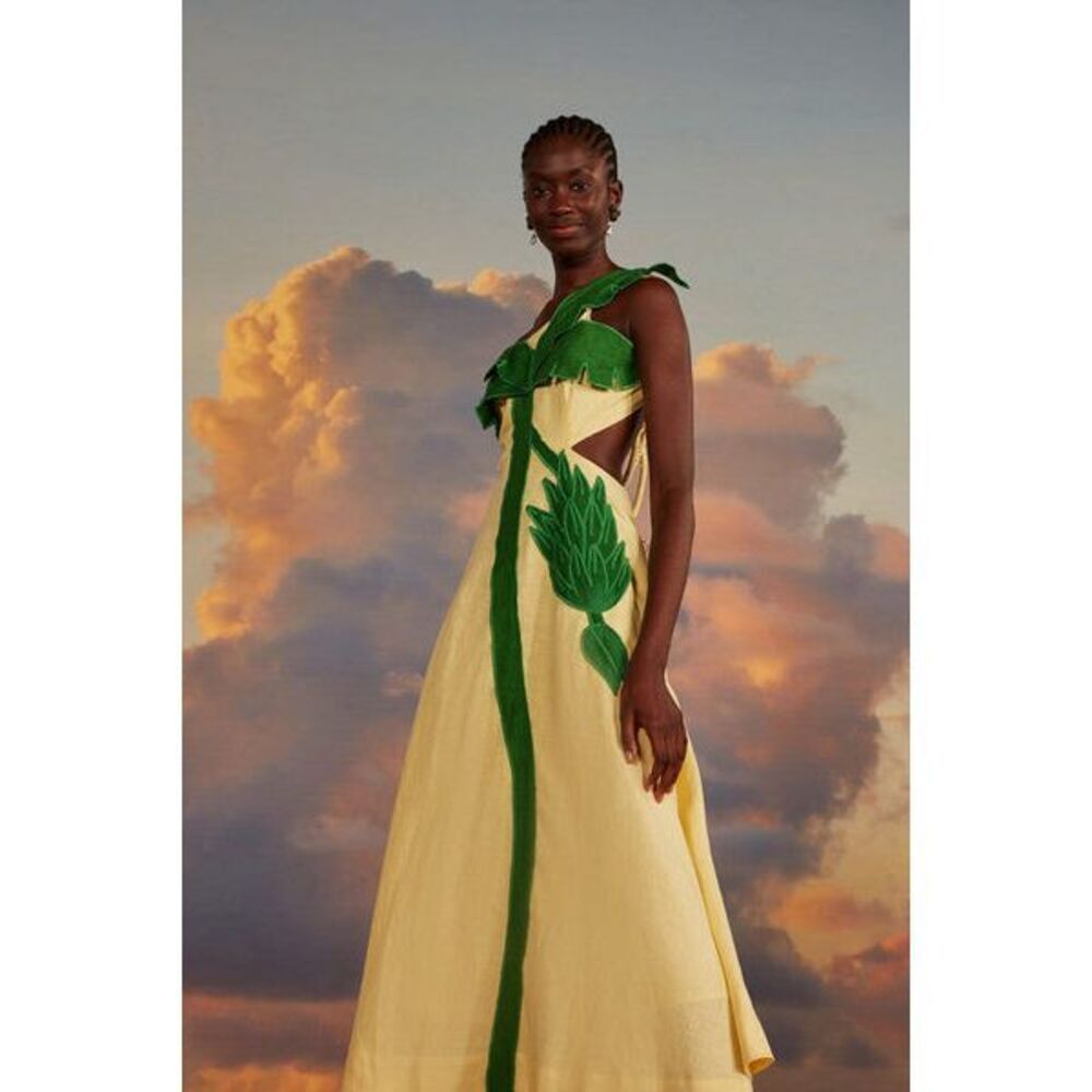 FARM Rio Palm Tree Cutwork Midi Dress Yellow XS NEW - Picture 5 of 10